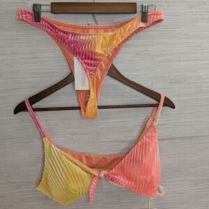 Dippin' Daisy's Velvet Sorbet Orange Pink Yellow Thong Bikini Set XL New